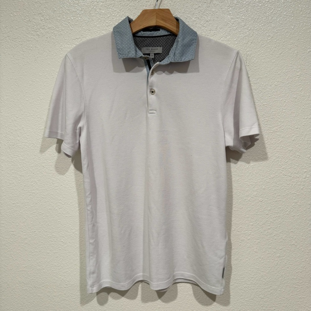 men’s ted baker white & blue collar polo short sleeve t shirt top